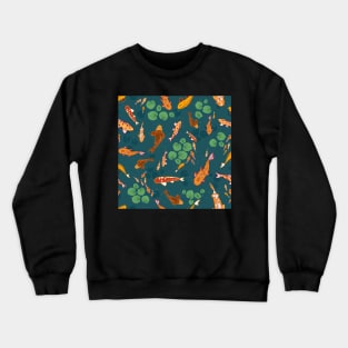 Swimming koi fish - orange, blue and green Crewneck Sweatshirt